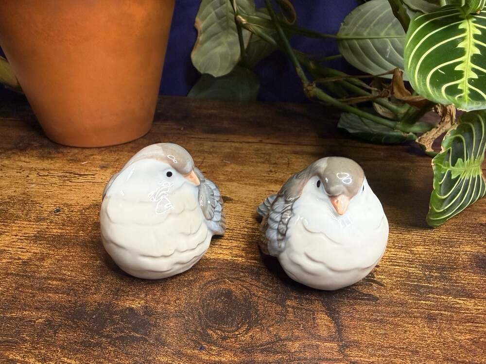 Vintage Porcelain Chubby Sparrow Bird Figurines Set of 2